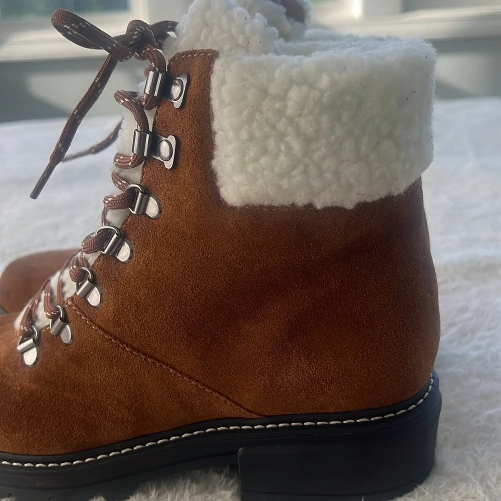 Bernardo Anthropologie Sz 7  Dasher Suede Brazil Hiking Boots Shearling Trim NWT